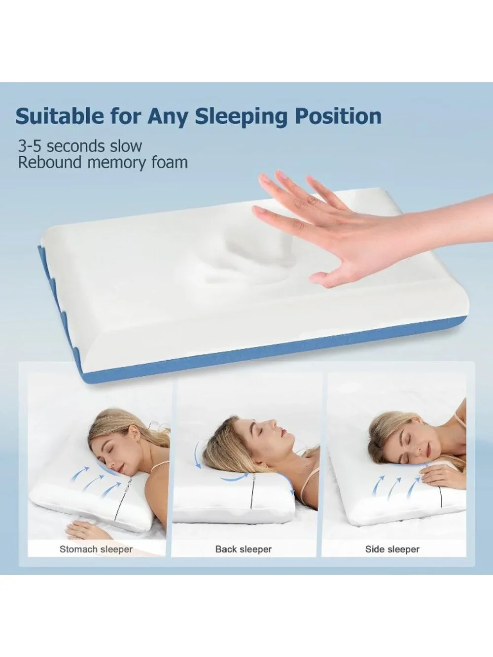 〽️Memory Foam Pillow Two Sided Soft Firm Neck Pillow for Sleeping Washable Cover